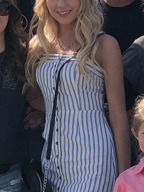 Striped Button-Front Sundress in White and Navy